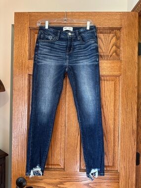 BKE Women's Dark Blue Distressed Skinny Ankle Jeans